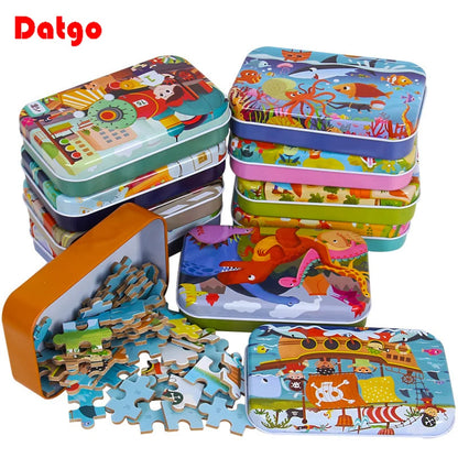 60PCS Wooden Puzzle Toys – Cartoon Vehicle & Animal Jigsaw for Kids’ Learning & Educational Play