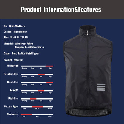 KEMALOCE 2023 Cycling Vest - Navy Blue Windproof Sleeveless Bicycle Gilet, Lightweight MTB Sports Wind Vest for Men