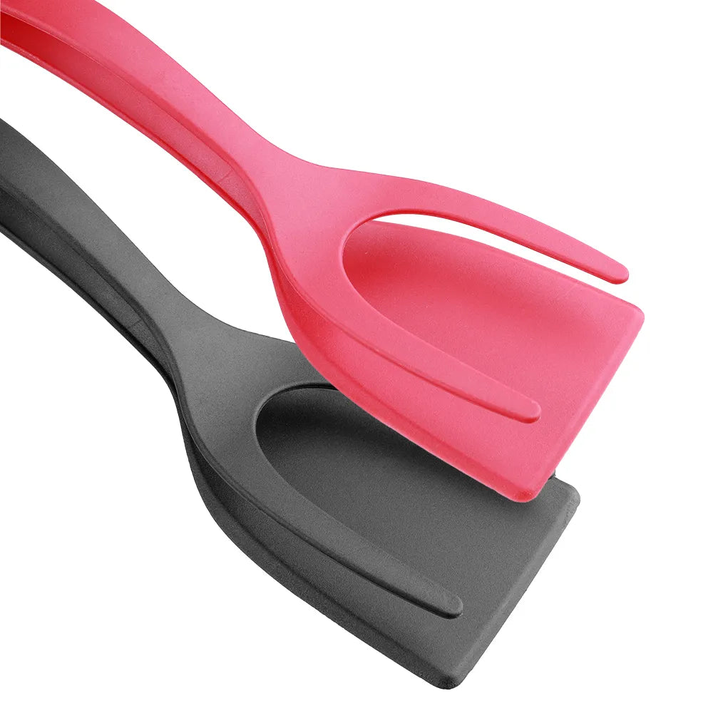 2-in-1 Nylon Grip Flip Tongs - Egg Spatula & Steak Spatula Clamp, Pancake Turner Kitchen Accessories