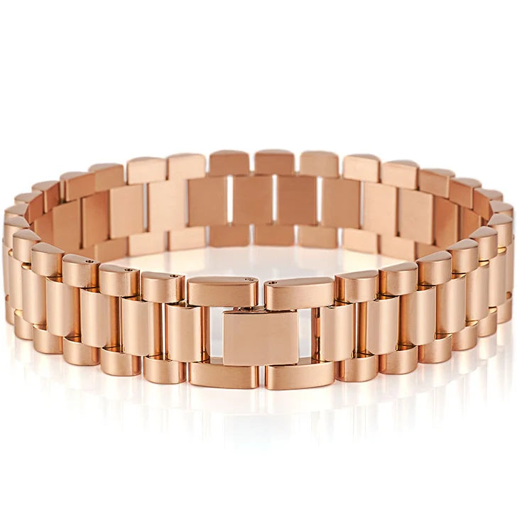 15mm Wide Gold Stainless Steel Watch Chain Bracelet – Luxury Waterproof Men’s Wristband Jewelry for Men & Boys Wholesale Style