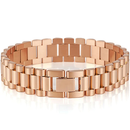 15mm Wide Gold Stainless Steel Watch Chain Bracelet – Luxury Waterproof Men’s Wristband Jewelry for Men & Boys Wholesale Style