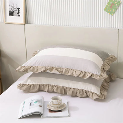 2 Pack 48x74cm Plaid Washed Cotton Pillowcases – Super Soft Ruffled Bedding Covers for Home & Dorm Decor