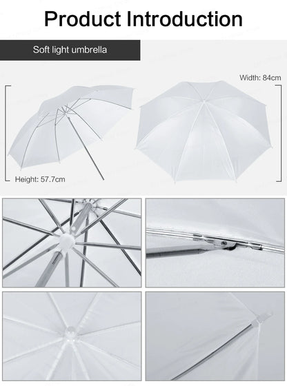 4-Pack 33"/83cm Soft White Translucent Umbrellas — Photo & Video Studio Lighting Diffusers for Photography Flash