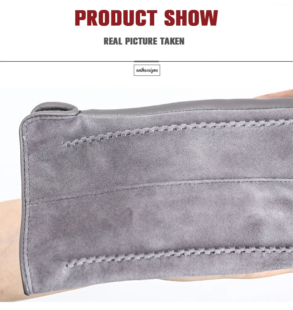 Women’s Winter Touch Gloves – 50% Genuine Leather & 50% Suede, Colorful Warm Leather Gloves