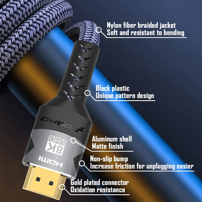8K HDMI 2.1 Cable – 48Gbps High-Speed Adapter, 4K@120Hz & 8K@60Hz, eARC HDR Video for PC, Laptop, TV Box, PS5, RTX 3080