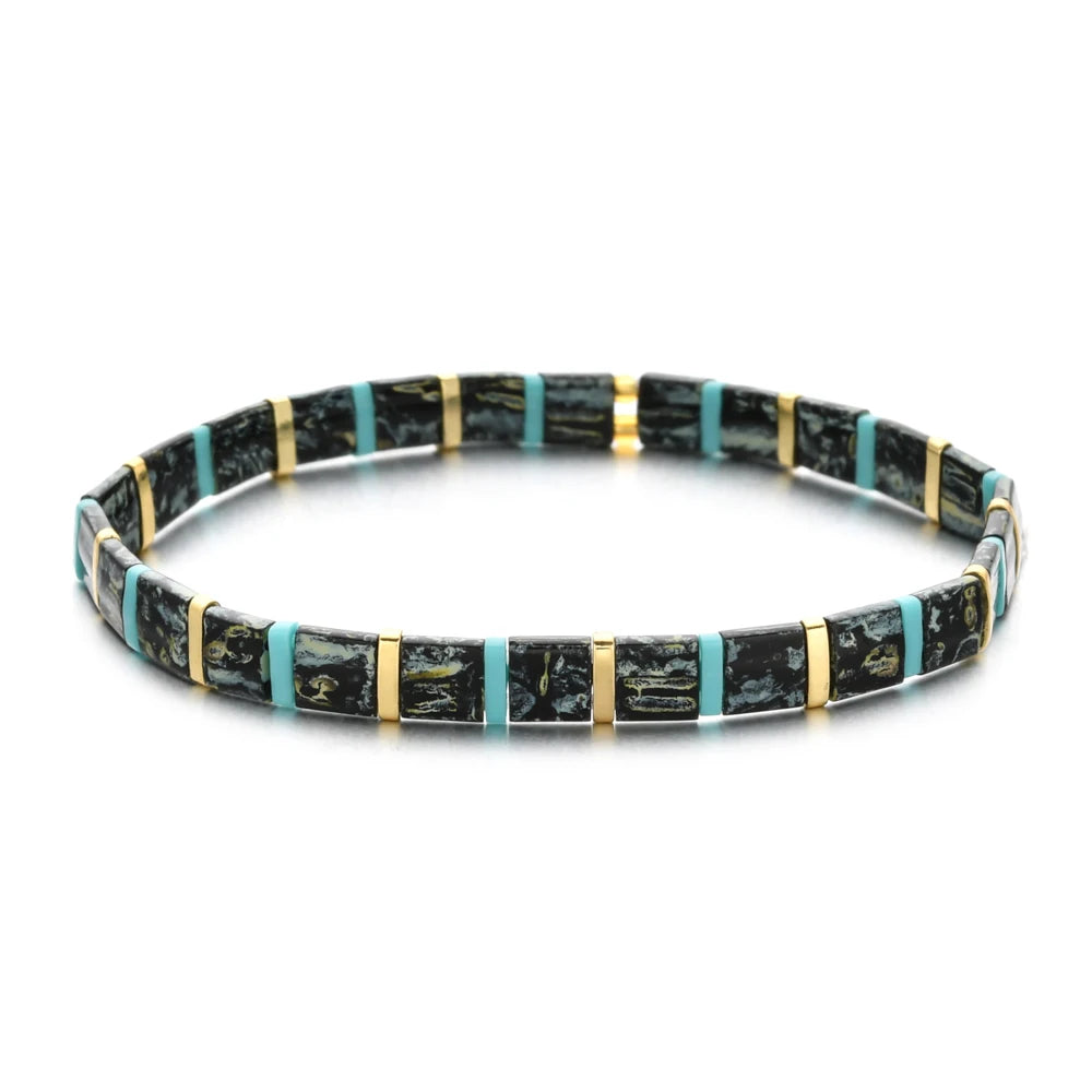 ZMZY Stone Tila Beads Elastic Bracelet for Women – 2025 Fashion Colorful Rainbow Miyuki Tile Bead Jewelry Gift Bracelet