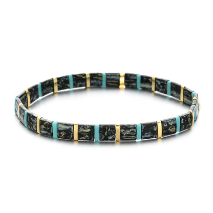 ZMZY Stone Tila Beads Elastic Bracelet for Women – 2025 Fashion Colorful Rainbow Miyuki Tile Bead Jewelry Gift Bracelet
