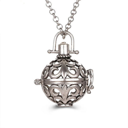 Mexico Music Ball Hollow Zircon Pendant Necklace – Vintage Perfume Aromatherapy Locket for Women