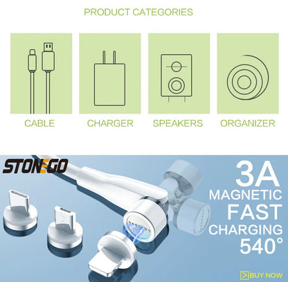 STONEGO 360° Rotating Metal Magnetic Phone Holder – Zinc Alloy Car Mount for Cellphones