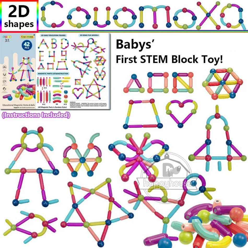 Magnetic Building Blocks Set – Montessori Educational Stick & Rod Constructor Toys for Kids Boys & Girls