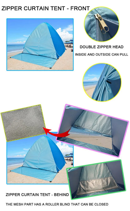 Pop-Up Beach Tent 165×150×110cm – UV Protection, Full Shade, Ultralight & Portable for Family Camping & Travel