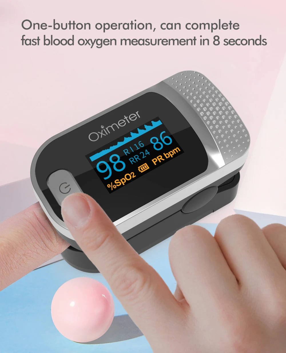 KIUZOU Finger Pulse Oximeter – SPO2, PR, PI, RR Blood Oxygen Saturation & Heart Rate Monitor, OLED Display