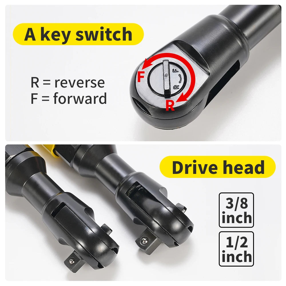 Pneumatic Air Ratchet Wrench — Adjustable Torque Spanner with Square Drive Straight Shank, Professional Tool 1/4", 3/8", 1/2"