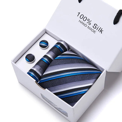 100% Silk Men’s Tie Gift Set - Classic 7.5cm Striped Floral Necktie with Handkerchief for Office, Party & Wedding Formal Wear