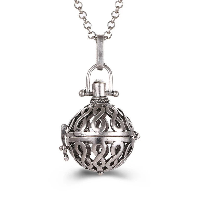 Mexico Music Ball Hollow Zircon Pendant Necklace – Vintage Perfume Aromatherapy Locket for Women