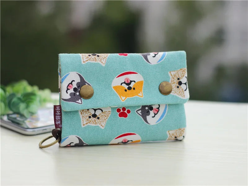 Handmade Three-Fold Fabric Wallet — Short Zipper Purse for Women & Men, Multi-Function Card & Key Holder for Teens