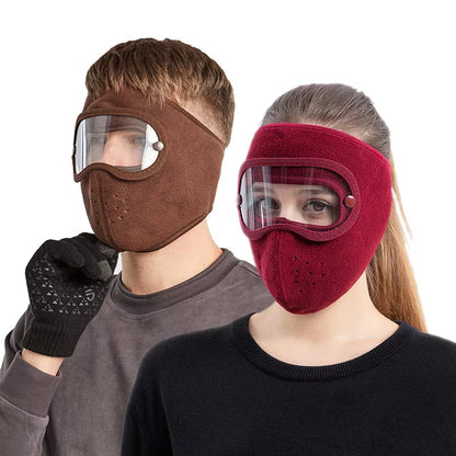 Windproof Winter Cap with Face Mask and HD Goggles: Fleece Shield for Skiing, Cycling, and Outdoor Activities