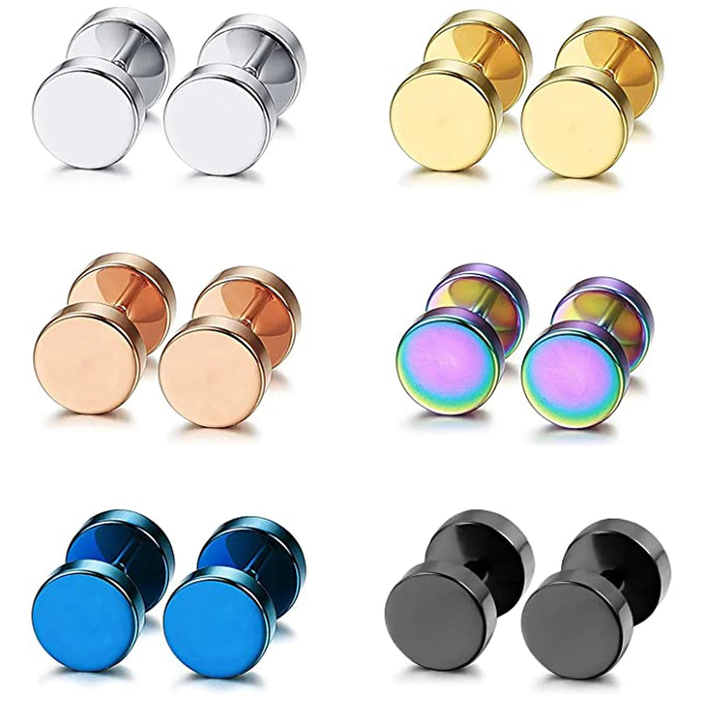 2-Piece Punk Stainless Steel Dumbbell Stud Earrings — Gothic Hip Hop Rock Style, Hypoallergenic Unisex Earrings for Men & Women