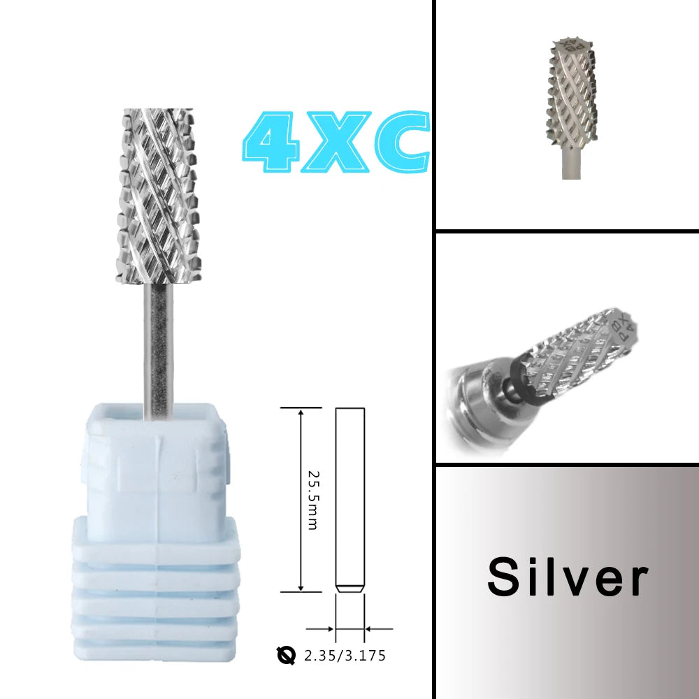RolinStar 6.6 Large Trapezium Tapered Barrel Nail Drill Bit – Gold & Silver Tungsten Steel Carbide Milling Cutter for Manicure & Pedicure