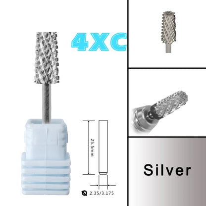 RolinStar 6.6 Large Trapezium Tapered Barrel Nail Drill Bit – Gold & Silver Tungsten Steel Carbide Milling Cutter for Manicure & Pedicure