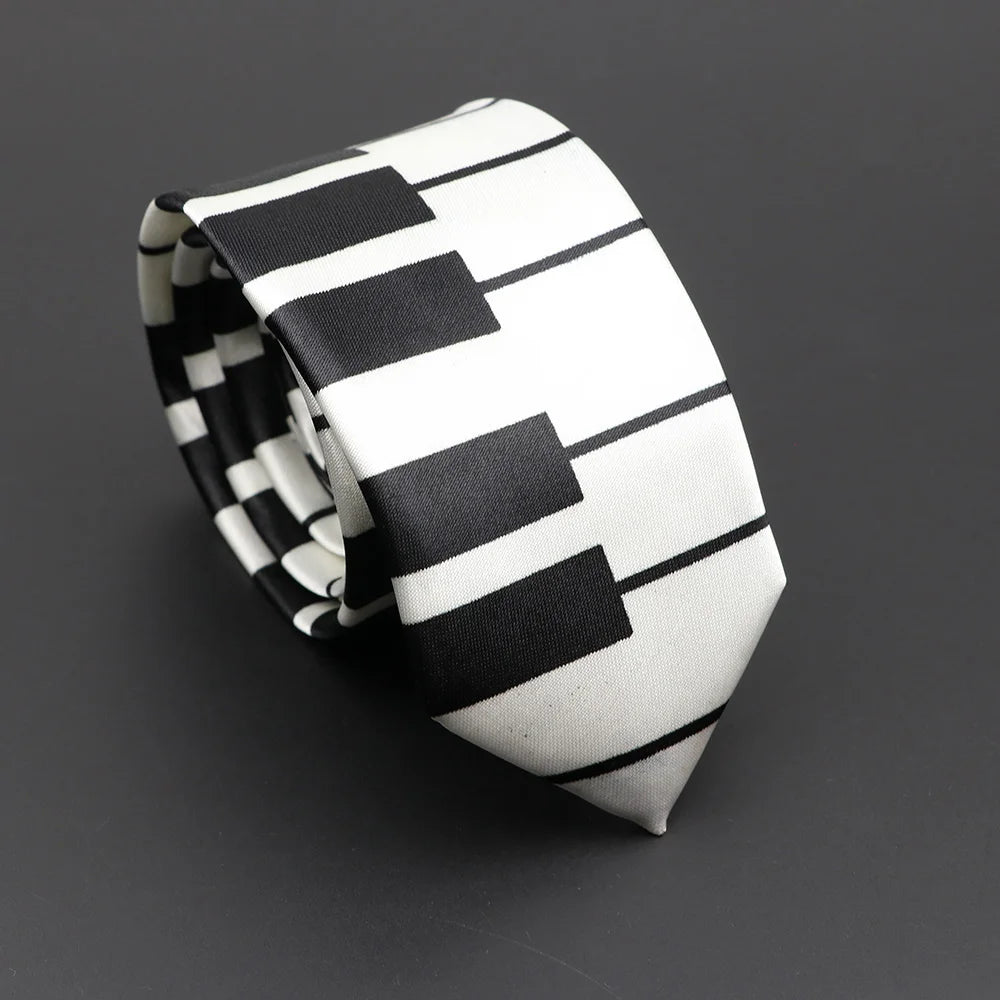 Musical Notes Slim Necktie - Silky Piano & Guitar Print Tie for Men & Women, Elegant Fashion Gift