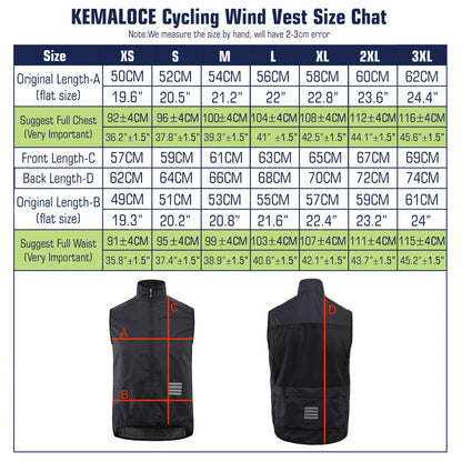 KEMALOCE 2023 Cycling Vest - Navy Blue Windproof Sleeveless Bicycle Gilet, Lightweight MTB Sports Wind Vest for Men