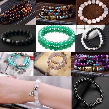 Natural Gemstone Spacer Beads - Tiger Eye, Amazonite, Lava, Turquoise & Agate Loose Beads for DIY Jewelry Bracelets
