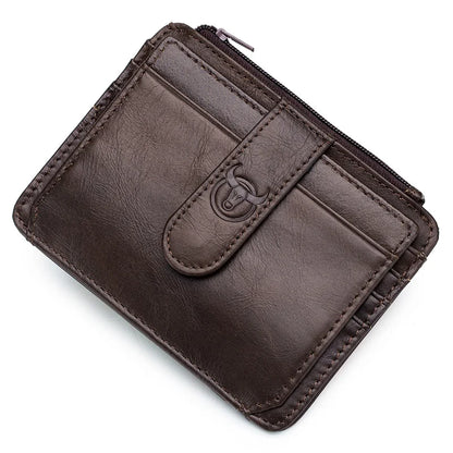 BULLCAPTAIN Genuine Leather RFID Zipper Card Holder – Slim Mini Wallet for Credit Cards & ID, Men’s Business Wallet