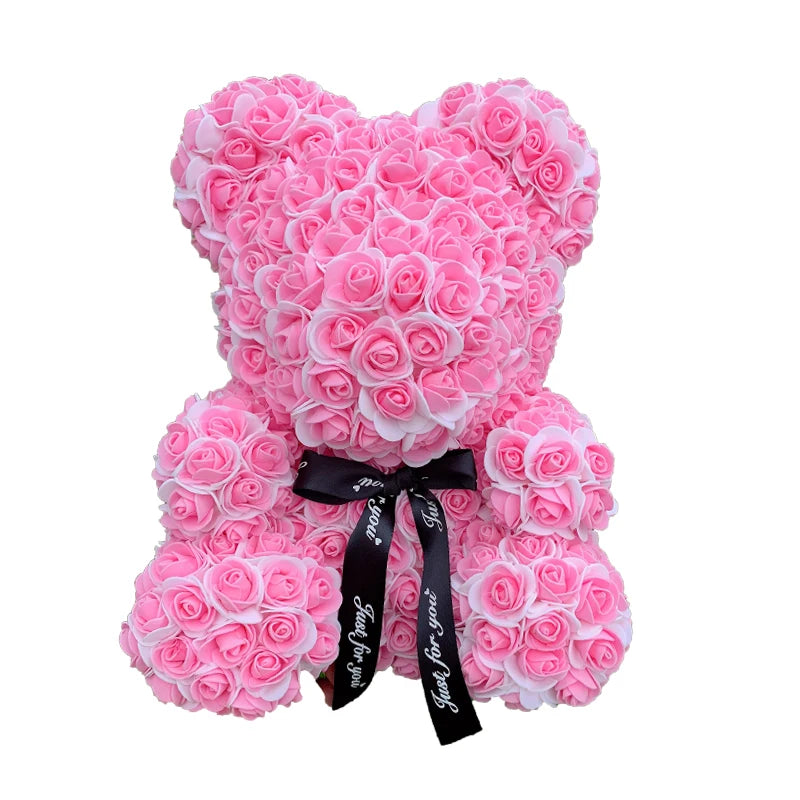 2024 40cm Rose Bear – Heart-Shaped Artificial Flower Teddy Bear for Valentine’s, Wedding, Birthday & Christmas Gifts