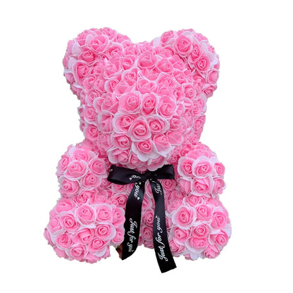 2024 40cm Rose Bear – Heart-Shaped Artificial Flower Teddy Bear for Valentine’s, Wedding, Birthday & Christmas Gifts