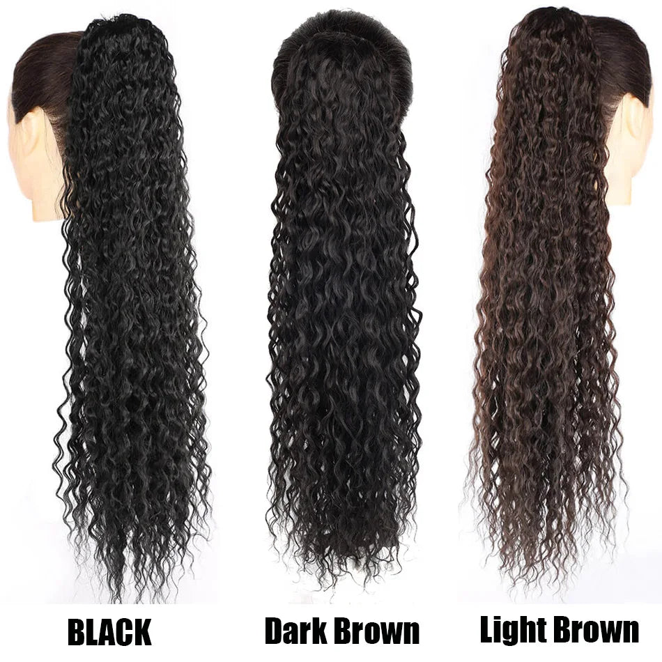 Long 32-Inch Curly Ponytail Extensions - Synthetic Drawstring Afro Water Wave Ponytail Wig for Women, Hairpiece Clip-in False Pony Tail