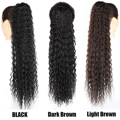 Long 32-Inch Curly Ponytail Extensions - Synthetic Drawstring Afro Water Wave Ponytail Wig for Women, Hairpiece Clip-in False Pony Tail