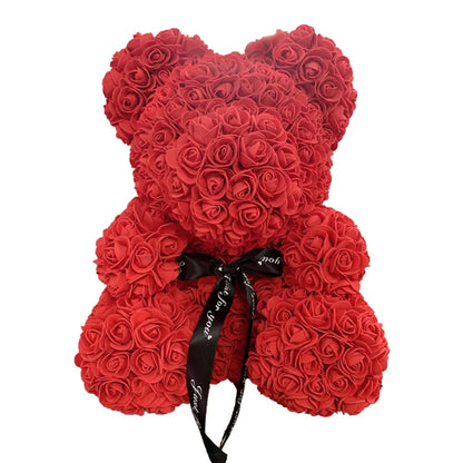 2024 40cm Rose Bear – Heart-Shaped Artificial Flower Teddy Bear for Valentine’s, Wedding, Birthday & Christmas Gifts