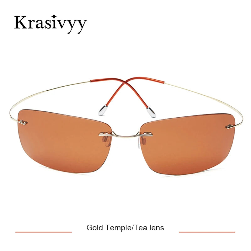 Krasivyy Rimless Square Polarized Sunglasses – Ultralight Pure Titanium, Brand Design for Men, Driving Sun Glasses, Oculos De Sol