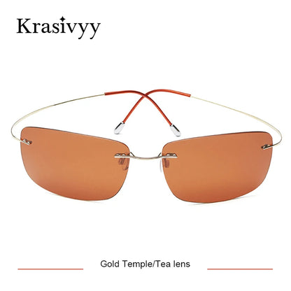 Krasivyy Rimless Square Polarized Sunglasses – Ultralight Pure Titanium, Brand Design for Men, Driving Sun Glasses, Oculos De Sol