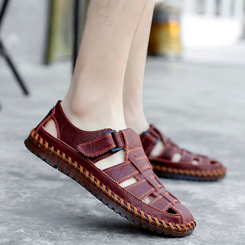 Genuine Leather Roman Men's Sandals - Summer Business Casual Outdoor Beach Wading Slippers Shoes Size 38-47