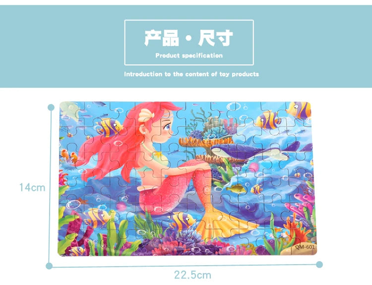 60PCS Wooden Cartoon Animal Puzzle – Early Learning Educational Jigsaw Toys for Kids