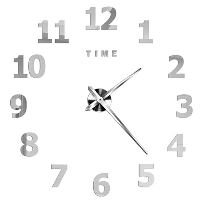 3D DIY Wall Clock - Modern Acrylic Mirror Sticker Quartz Clock For Living Room Decor With Silent Movement