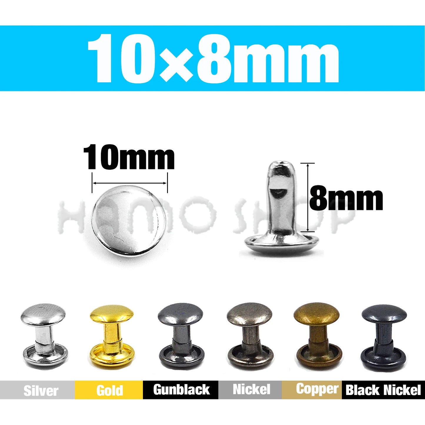 100Set Metal Double Cap Rivets - 5-15mm Round Stud Nails for Leathercraft, Shoes, Bags, Belts, Clothing & DIY Repairs