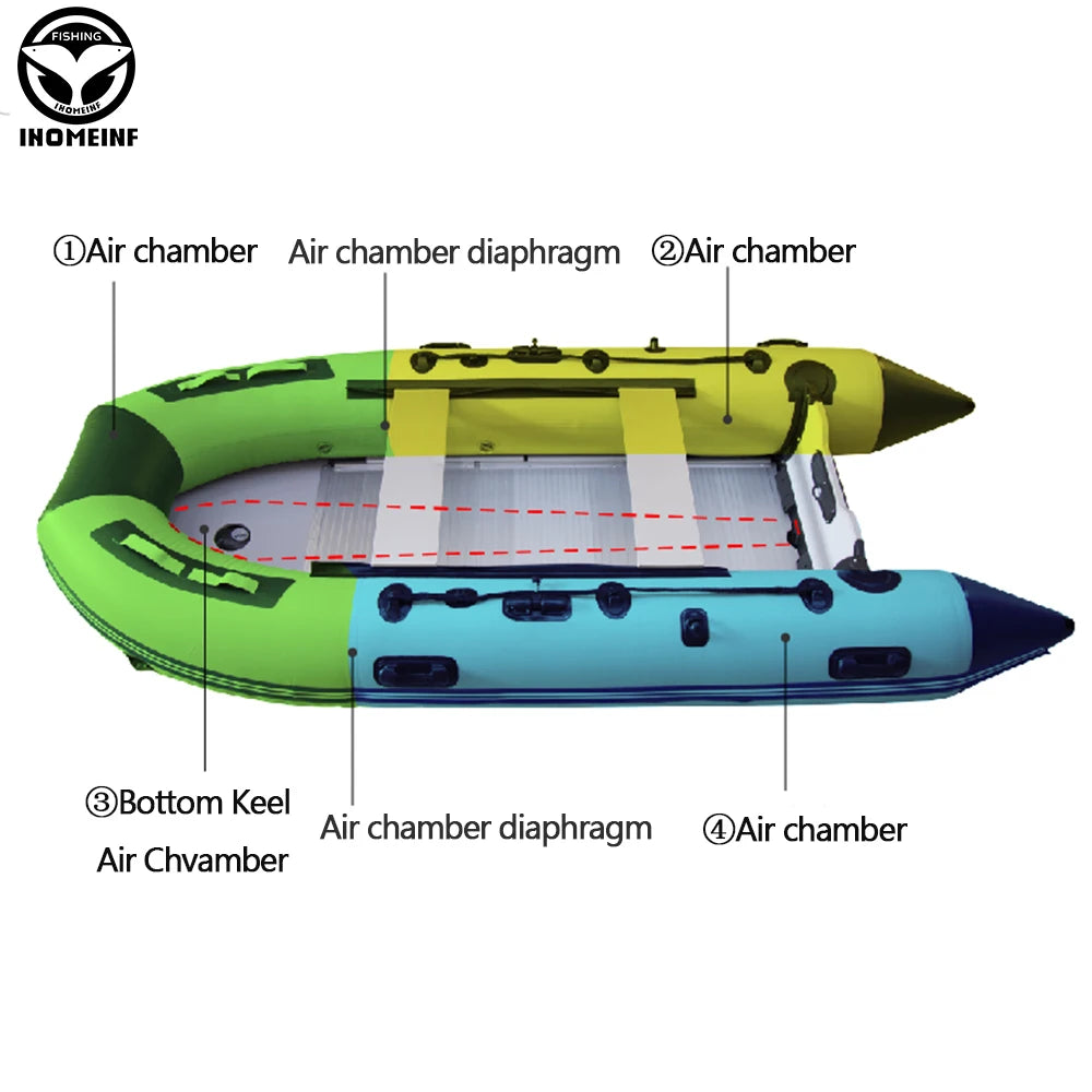 5-6 Person Inflatable Assault Boat – 3.8m PVC Fishing Rowing Boat with Aluminum Floor & Speed Raft Accessories