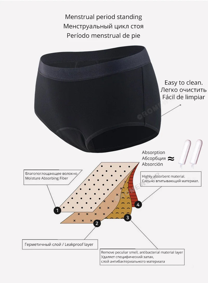 3-Pack Women’s Menstrual Briefs – Bamboo Cotton 4-Layer Absorbent Leakproof Period Underwear