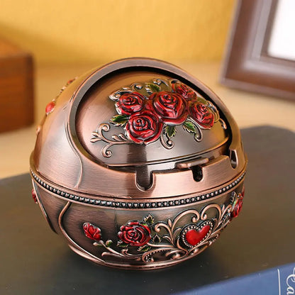 Retro Ashtray with Lid - Large Zinc Alloy Cigarette Smoking Holder for Home Decor and Friend's Birthday Gift