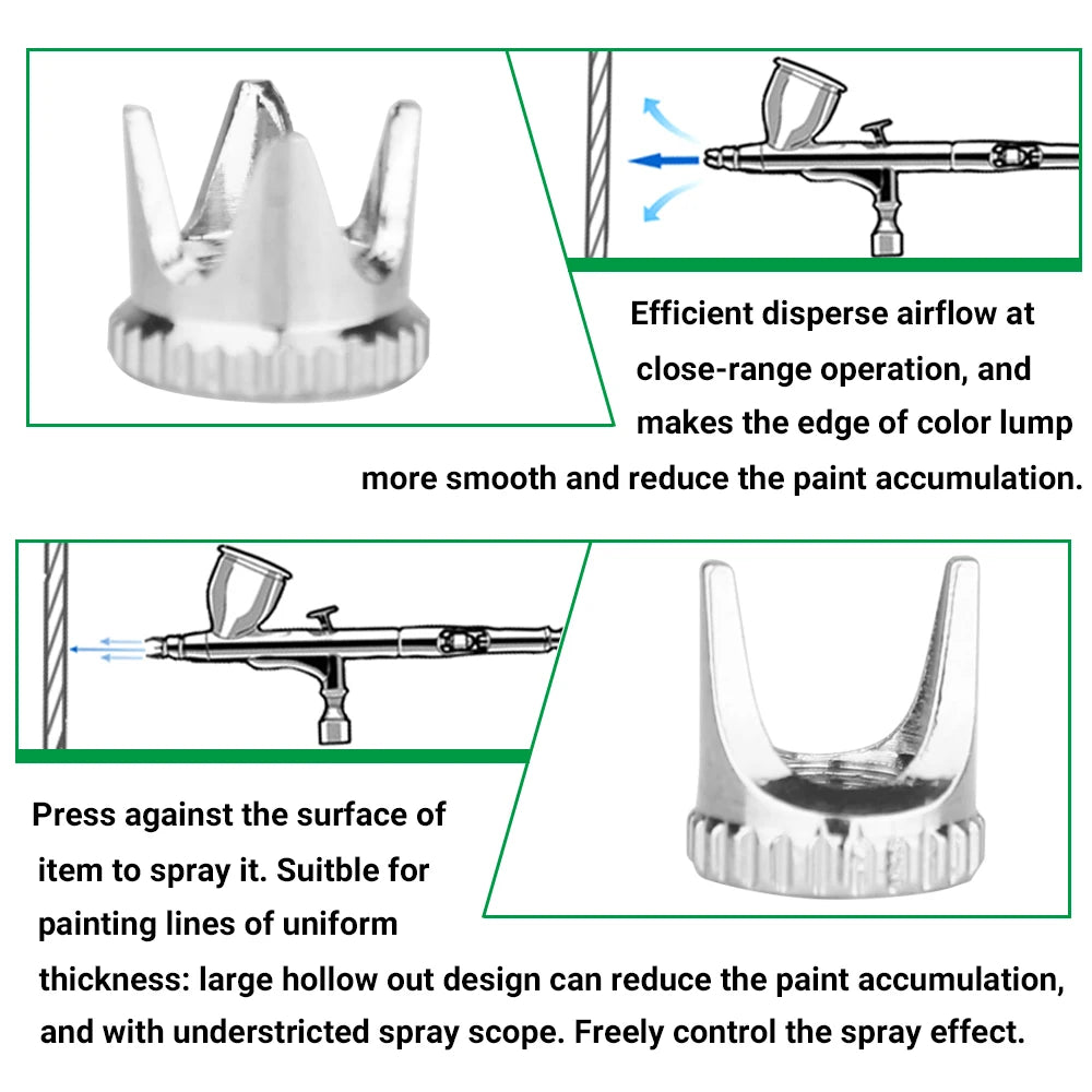 Airbrush Cover Caps – Crown, Tomahawk, Hollow Condensing & Spatter Fan Caps Accessory