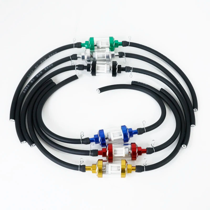 8mm Motorcycle Inner Fuel Filter with Gasoline Filters + 40CM Petrol Fuel Line Hose + 4 Clips for Moto, Scooter, Dirt Bike