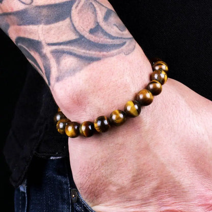 8mm Natural Stone Beaded Bracelet - Black Onyx Lava Tiger Eye Agate Quartz Chakra Yoga Energy Jewelry for Men & Women