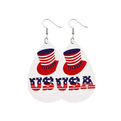 American Flag Leather Earrings - Star Stripe Teardrop Statement Jewelry for Independence Day & Patriotic Style