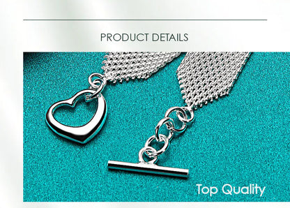 DOTEFFIL 925 Sterling Silver Heart Bracelet – Watchband Style Chain Jewelry for Men & Women