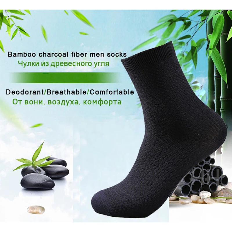10 Pairs Men’s Bamboo Fiber Compression Socks – Long Black Business Casual Dress Socks, Breathable Autumn Wear, Plus Size 42–45 Gift Pack