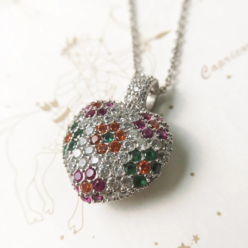 925 Sterling Silver Heart Necklace — Colorful Flower Romantic Summer Jewelry for Women