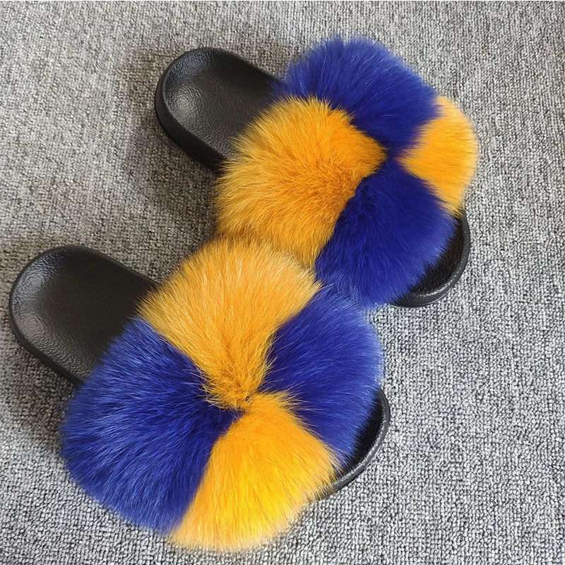 Girls’ Luxury Fluffy Fur Slippers – Warm Plush Indoor Flip Flop Slides for Women, New Arrival
